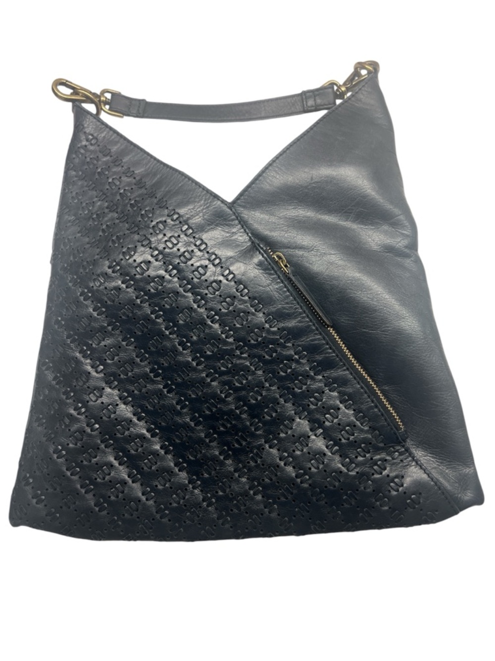 Vilenca Holland Classic Black Perforated Leather Shoulder Bag